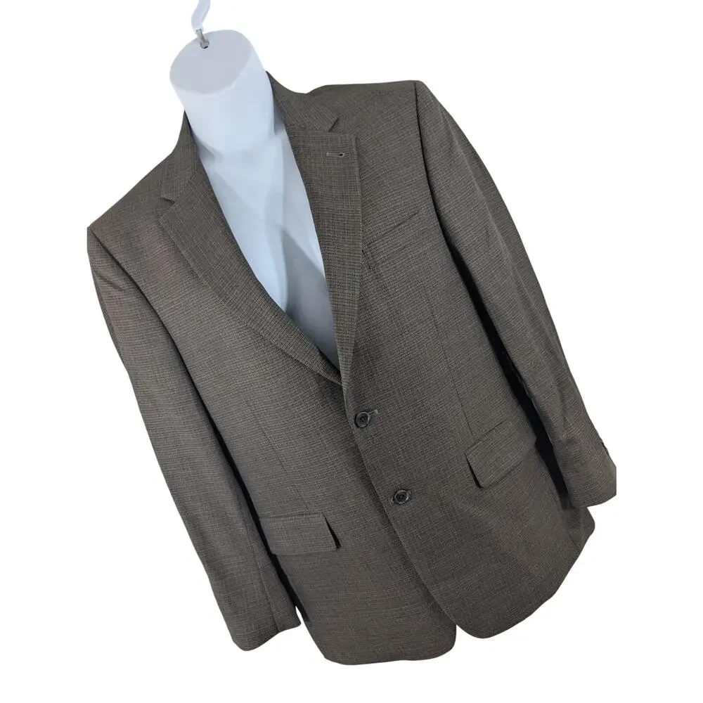 JOSEPH A. BANK! LUXE 100% WOOL, BROWN & BLACK MICROPLAID JACKET, BLAZER! SZ 42R